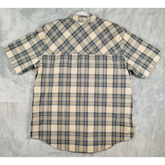 Filson Lightweight Vented Beige Blue Plaid Button Up Shirt Mens 2XL Fishing - Picture 2 of 11